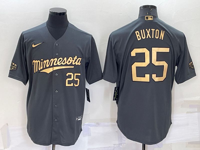 Men Minnesota Twins 25 Buxton Grey 2022 All Star Nike MLB Jerseys